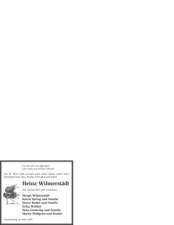 Todesanzeige von Heinz Wilmerstädt von WESTFÄLISCHER ANZEIGER