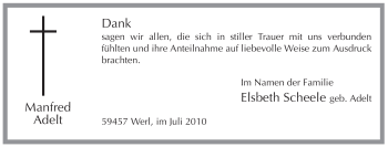 Todesanzeige von Manfred Adelt von WESTFÄLISCHER ANZEIGER
