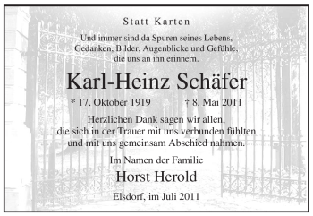Todesanzeige von Karl-Heinz Schäfer von WESTFÄLISCHER ANZEIGER