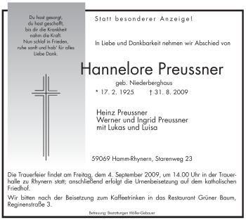 Todesanzeige von Margarete Winkel von WESTFÄLISCHER ANZEIGER