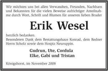 Todesanzeige von Erik Wesel von WESTFÄLISCHER ANZEIGER