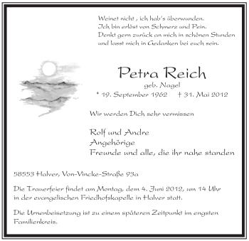 Todesanzeige von Petra Reich von WESTFÄLISCHER ANZEIGER