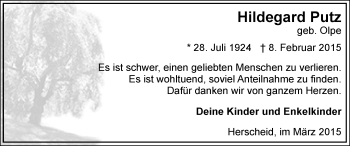 Todesanzeige von Hildegard Putz von MZV