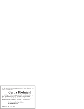 Todesanzeige von Gerda Kleinfeld von WESTFÄLISCHER ANZEIGER