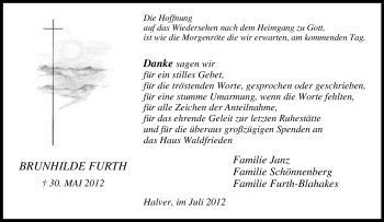 Todesanzeige von Brunhilde Furth von WESTFÄLISCHER ANZEIGER