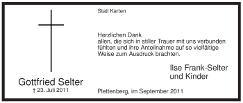 Todesanzeige von Gottfried Selter von WESTFÄLISCHER ANZEIGER