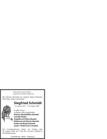 Todesanzeige von Siegfried Schmidt von WESTFÄLISCHER ANZEIGER