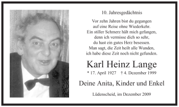 Todesanzeige von Karl Heinz Lange von WESTFÄLISCHER ANZEIGER