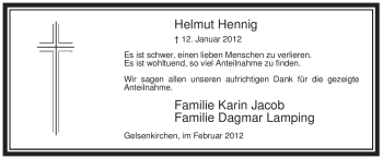 Todesanzeige von Helmut Hennig von WESTFÄLISCHER ANZEIGER