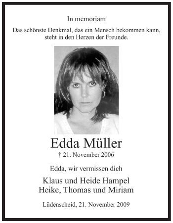 Todesanzeige von Edda Müller von WESTFÄLISCHER ANZEIGER