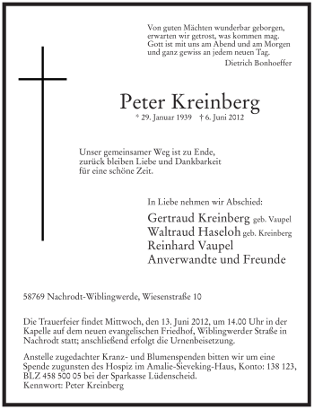 Todesanzeige von Hans-Hugo Wolff von WESTFÄLISCHER ANZEIGER
