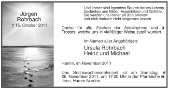 Todesanzeige von Jürgen Rohrbach von WESTFÄLISCHER ANZEIGER