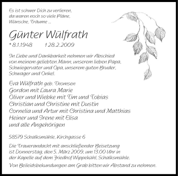 Todesanzeige von Günther Wülfrath von WESTFÄLISCHER ANZEIGER