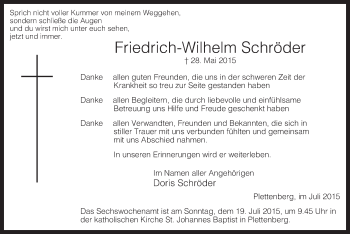 Todesanzeige von Friedrich-Wilhelm Schröder von MZV