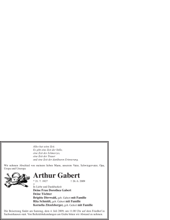 Todesanzeige von Arthur Gabert von WESTFÄLISCHER ANZEIGER