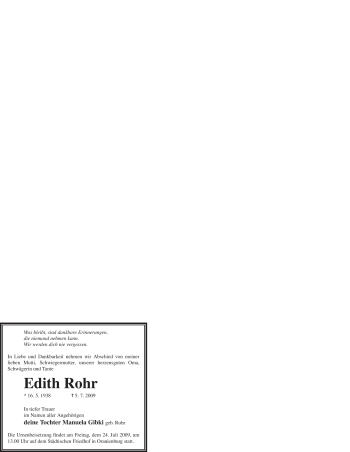 Todesanzeige von Edith Rohr von WESTFÄLISCHER ANZEIGER
