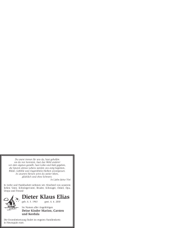 Todesanzeige von Dieter Klaus Elias von WESTFÄLISCHER ANZEIGER