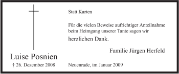 Todesanzeige von Luise Posnien von WESTFÄLISCHER ANZEIGER