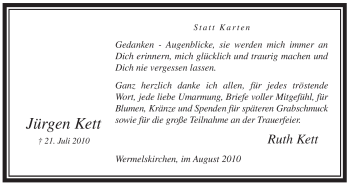 Todesanzeige von Jürgen Kett von WESTFÄLISCHER ANZEIGER