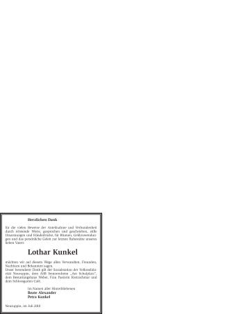 Todesanzeige von Lothar Kunkel von WESTFÄLISCHER ANZEIGER