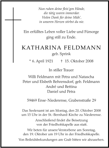 Todesanzeige von Christel Backes von WESTFÄLISCHER ANZEIGER