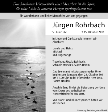 Todesanzeige von Jürgen Rohrbach von WESTFÄLISCHER ANZEIGER