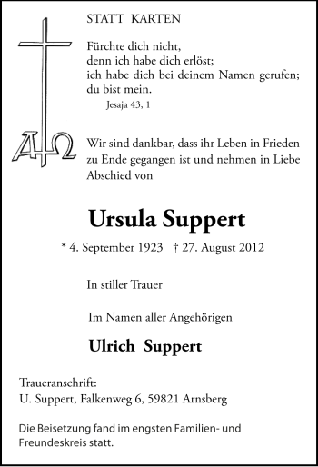 Todesanzeige von Ursula Suppert von MZV