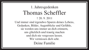 Todesanzeige von Thomas Scheffler von MZV