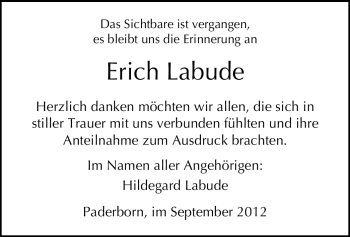 Todesanzeige von Erich Labude von MZV