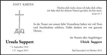 Todesanzeige von Ursula Suppert von MZV