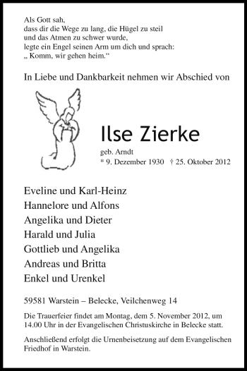Todesanzeige von Ilse Zierke von MZV