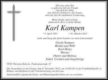 Todesanzeige von Karl Kampen von MZV