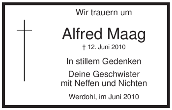 Todesanzeige von Alfred Maag von WESTFÄLISCHER ANZEIGER