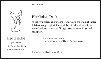 Todesanzeige von Ilse Zierke von MZV