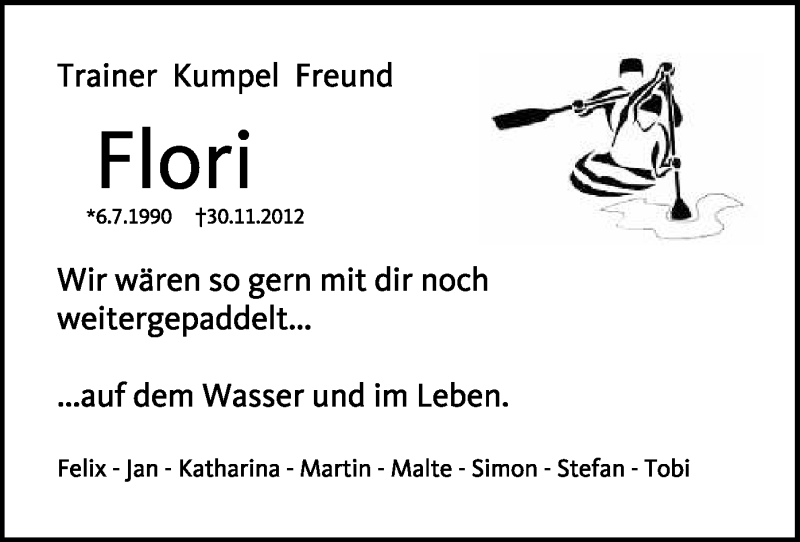  Traueranzeige für Florian Schubert vom 06.12.2012 aus MZV