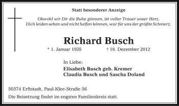 Todesanzeige von Richard Busch von MZV