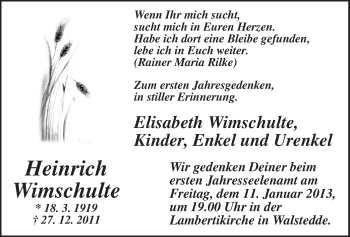 Todesanzeige von Heinrich Wimschulte von MZV