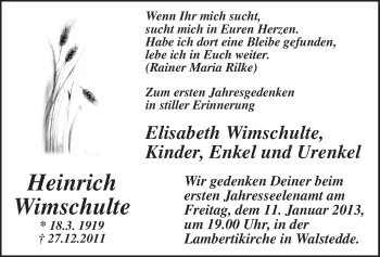 Todesanzeige von Heinrich Wimschulte von MZV