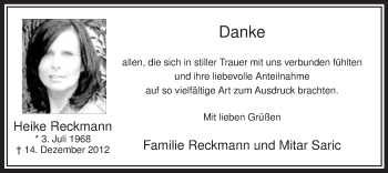 Todesanzeige von Heike Reckmann von MZV