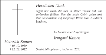 Todesanzeige von Heinrich Kamen von MZV