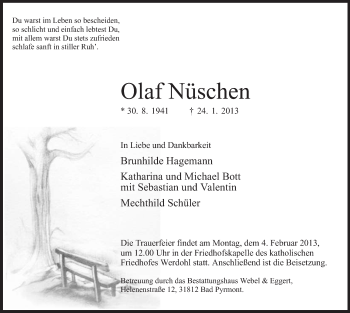 Todesanzeige von Olaf Nüschen von MZV