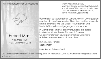 Todesanzeige von Hubert Mast von MZV