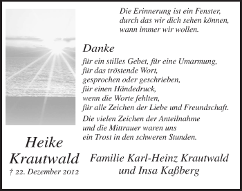 Todesanzeige von Heike Krautwald von MZV