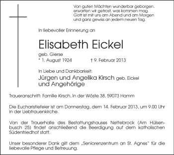 Todesanzeige von Elisabeth Eickel von MZV