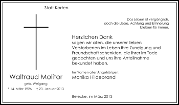 Todesanzeige von Waltraud Molitor von MZV