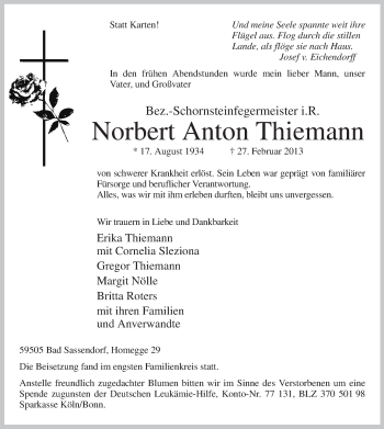 Todesanzeige von Norbert Anton Thiemann von MZV
