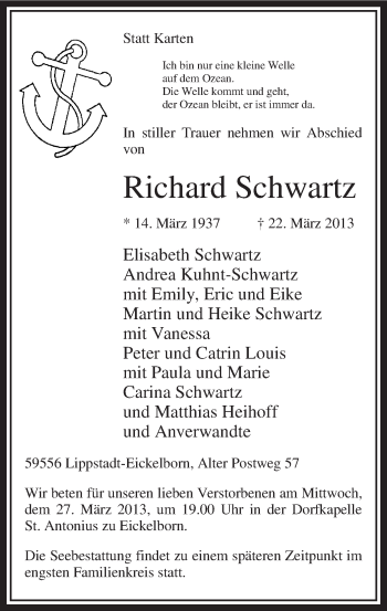 Todesanzeige von Richard Schwartz von MZV