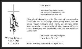 Todesanzeige von Werner Krause von MZV