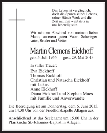 Todesanzeige von Martin Clemens Eickhoff von MZV