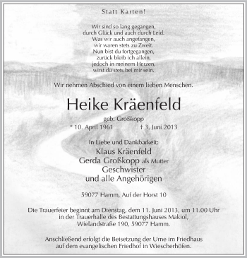 Todesanzeige von Heike Kräenfeld von MZV
